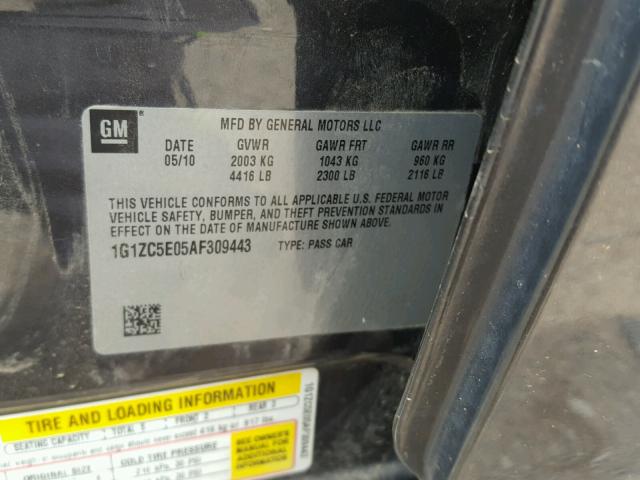 1G1ZC5E05AF309443 - 2010 CHEVROLET MALIBU 1LT 灰色 照片 10