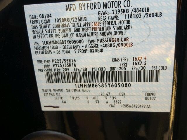 1LNHM86S85Y605080 - 2005 LINCOLN LS 黑色 照片 10