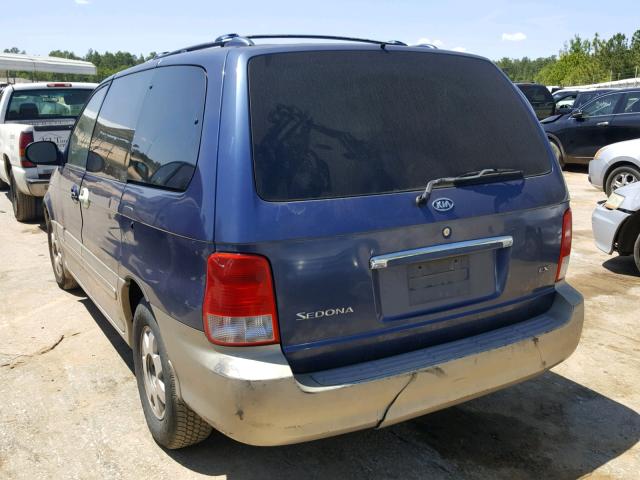 KNDUP131426317173 - 2002 KIA SEDONA EX BLUE photo 3