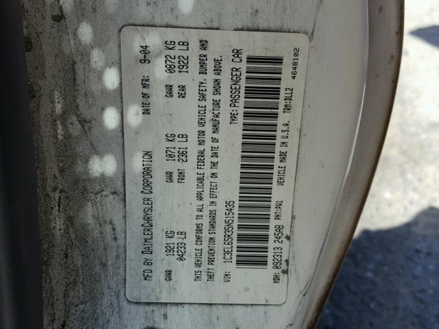 1C3EL65R35N515435 - 2005 CHRYSLER SEBRING LI WHITE photo 10