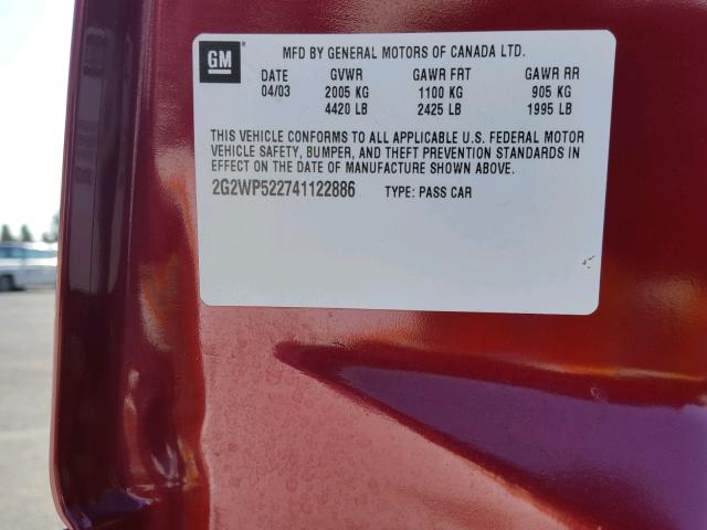 2G2WP522741122886 - 2004 PONTIAC GRAND PRIX RED photo 10