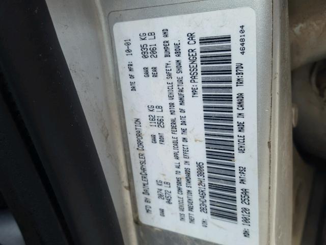 2B3HD46R12H138005 - 2002 DODGE INTREPID S 银色 照片 10