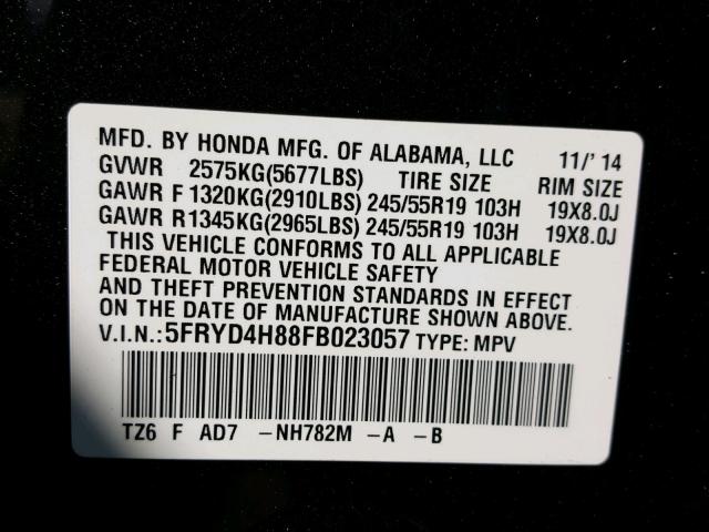 5FRYD4H88FB023057 - 2015 ACURA MDX ADVANC 石墨色 照片 10