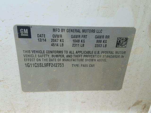 1G11C5SL9FF242753 - 2015 CHEVROLET MALIBU 1LT WHITE photo 10