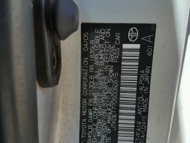 JTKDE177050060615 - 2005 TOYOTA SCION TC 银色 照片 10