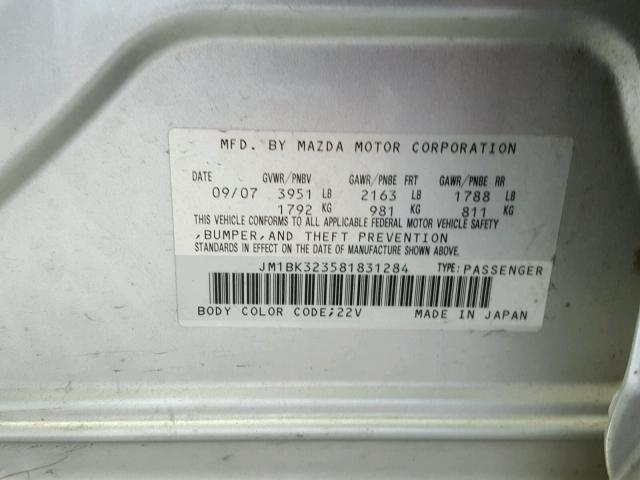 JM1BK323581831284 - 2008 MAZDA 3 S SILVER photo 10