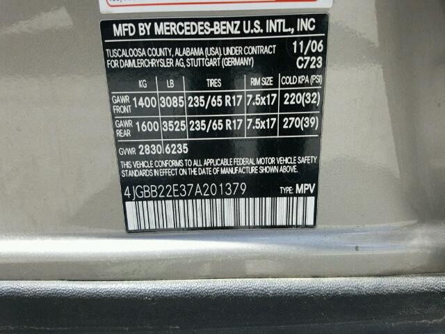 4JGBB22E37A201379 - 2007 MERCEDES-BENZ ML 320 CDI SILVER photo 10