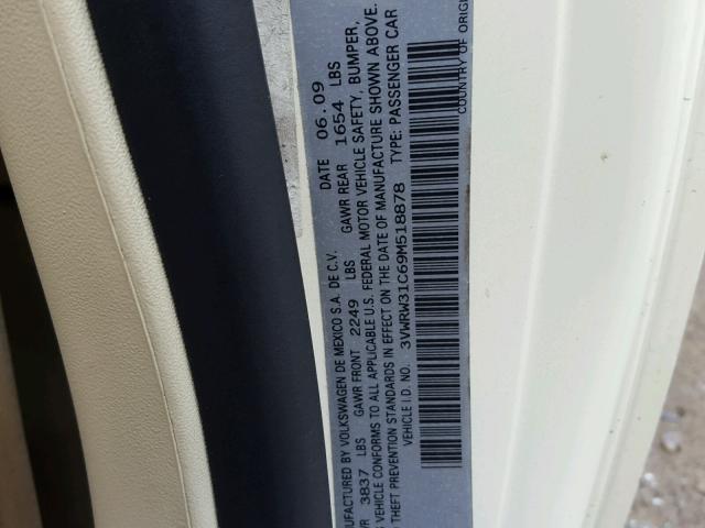 3VWRW31C69M518878 - 2009 VOLKSWAGEN NEW BEETLE 奶油色 照片 10