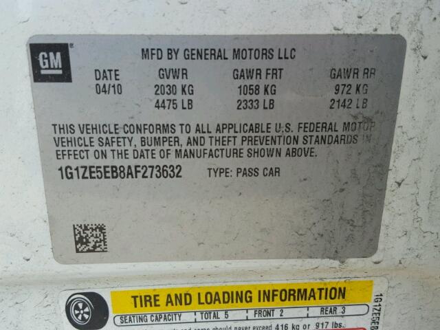 1G1ZE5EB8AF273632 - 2010 CHEVROLET MALIBU LTZ 白色 照片 10