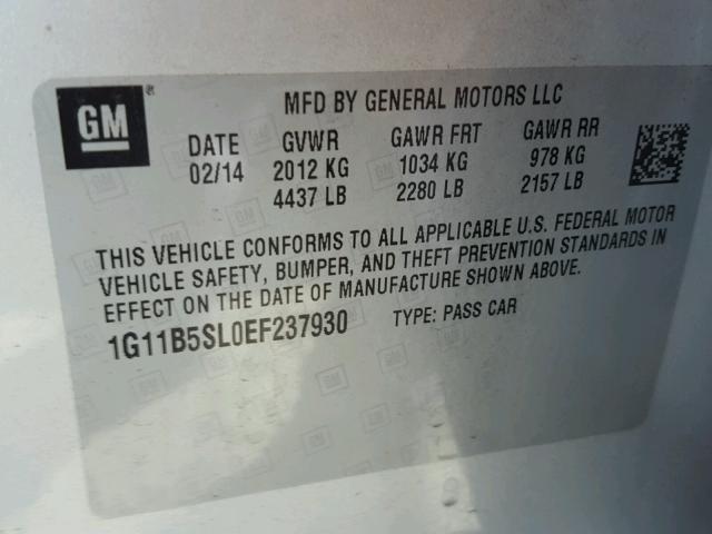 1G11B5SL0EF237930 - 2014 CHEVROLET MALIBU LS 灰色 照片 10