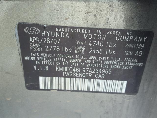 KMHFC46F97A234965 - 2007 HYUNDAI AZERA SE GREEN photo 10