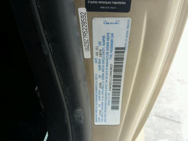 3VWCB21C11M463837 - 2001 VOLKSWAGEN NEW BEETLE 金色 照片 10