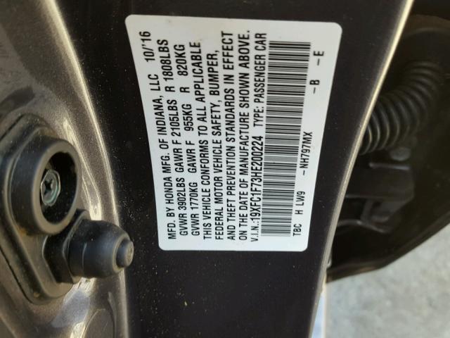 19XFC1F73HE200224 - 2017 HONDA CIVIC EXL CHARCOAL photo 10