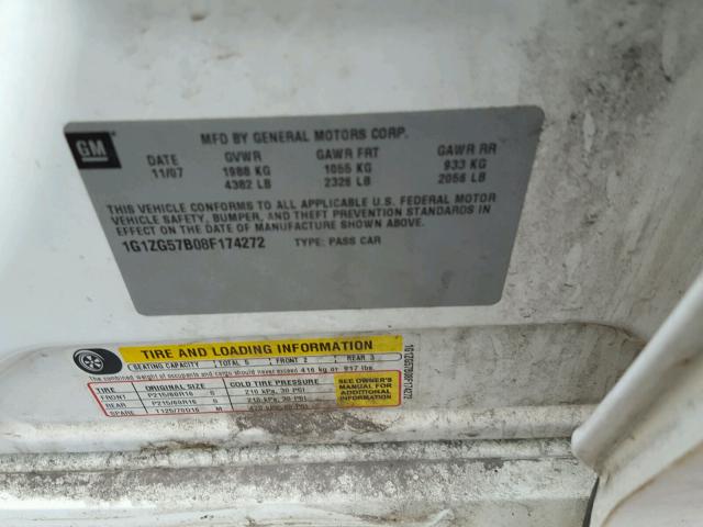 1G1ZG57B08F174272 - 2008 CHEVROLET MALIBU LS თეთრი ფოტო 10