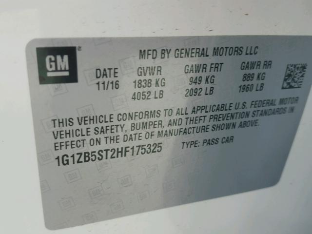 1G1ZB5ST2HF175325 - 2017 CHEVROLET MALIBU LS Ağ foto 10