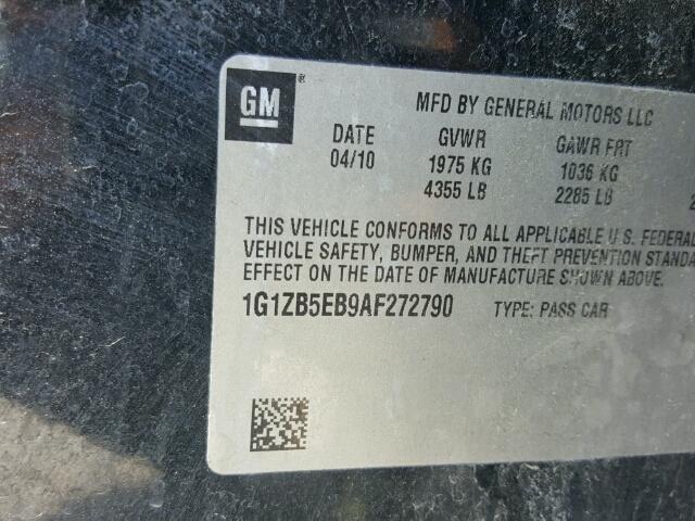 1G1ZB5EB9AF272790 - 2010 CHEVROLET MALIBU LS შავი ფოტო 10