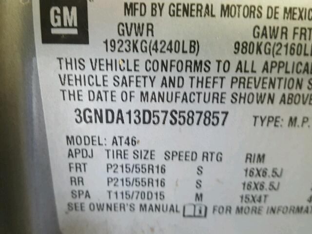 3GNDA13D57S587857 - 2007 CHEVROLET HHR LS ნაცრისფერი ფოტო 10