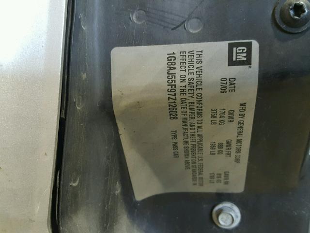 1G8AJ55F97Z126028 - 2007 SATURN ION LEVEL SILVER photo 10