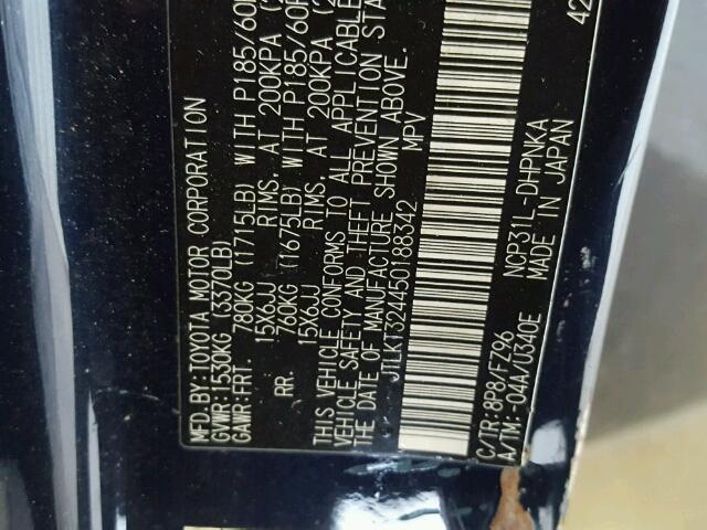 JTLKT324450188342 - 2005 TOYOTA SCION XB BLUE photo 10