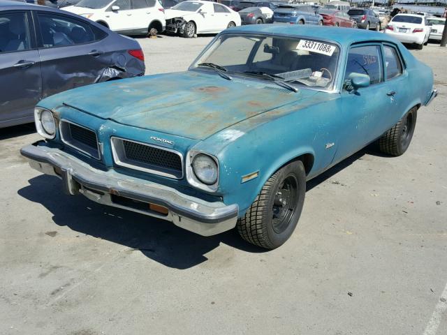 2Y17M4L127492 - 1974 PONTIAC GTO BLUE photo 2