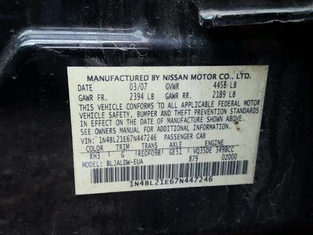 1N4BL21E67N447246 - 2007 NISSAN ALTIMA 3.5 BLACK photo 10