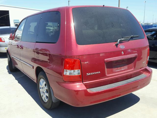 KNDUP132456629300 - 2005 KIA SEDONA EX MAROON photo 3