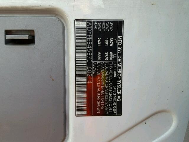 WDYPE845875160214 - 2007 FREIGHTLINER SPRINTER 2 WHITE photo 10