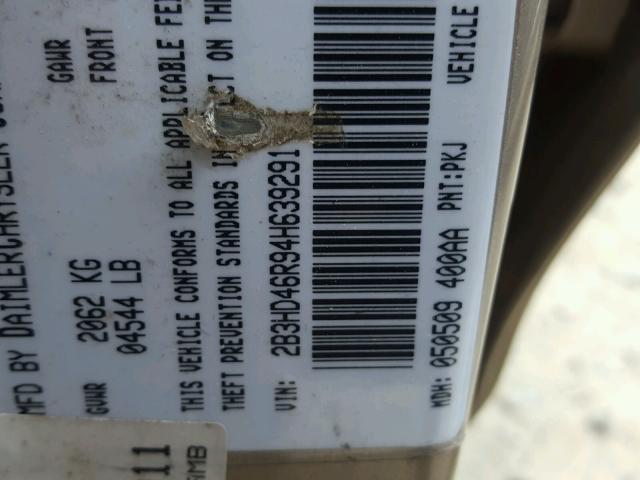 2B3HD46R94H639291 - 2004 DODGE INTREPID S ოქროსფერი ფოტო 10