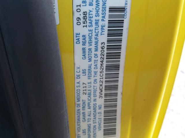 3VWCK21C52M422063 - 2002 VOLKSWAGEN NEW BEETLE ყვითელი ფოტო 10