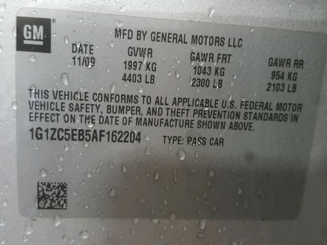 1G1ZC5EB5AF162204 - 2010 CHEVROLET MALIBU 1LT 银色 照片 10