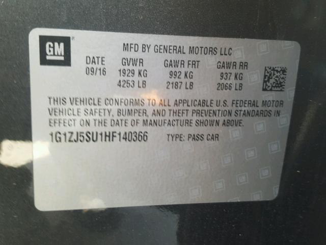 1G1ZJ5SU1HF140366 - 2017 CHEVROLET MALIBU HYB 灰色 照片 10