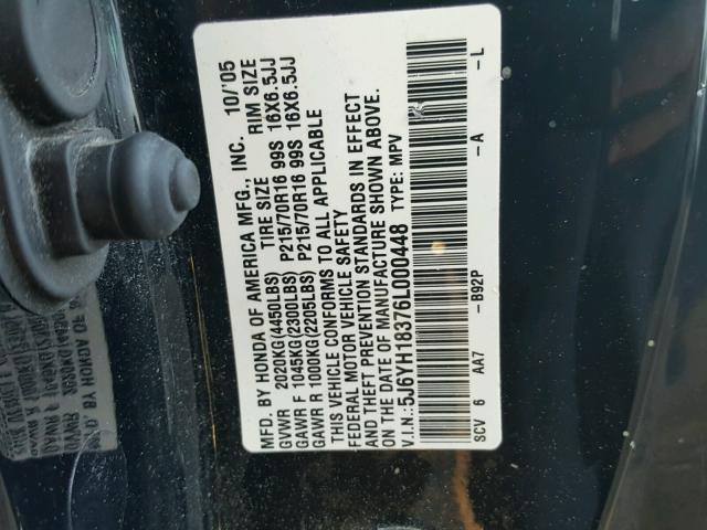 5J6YH18376L000448 - 2006 HONDA ELEMENT LX BLACK photo 10