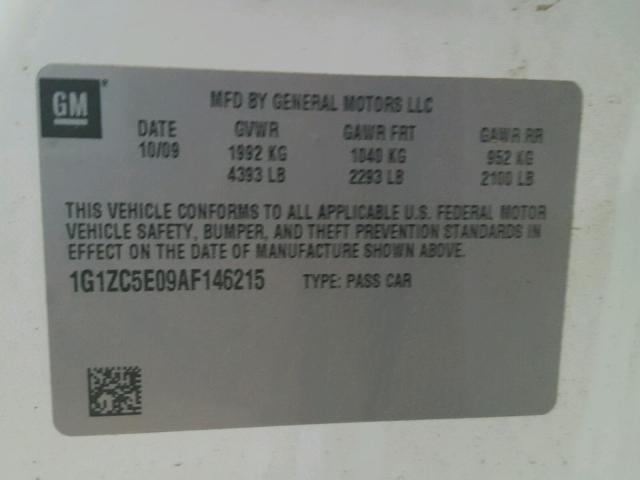 1G1ZC5E09AF146215 - 2010 CHEVROLET MALIBU 1LT 白色 照片 10