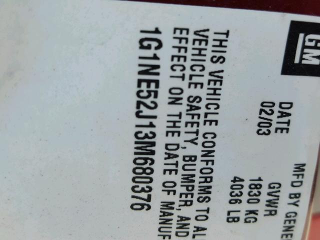 1G1NE52J13M680376 - 2003 CHEVROLET MALIBU LS MAROON photo 10