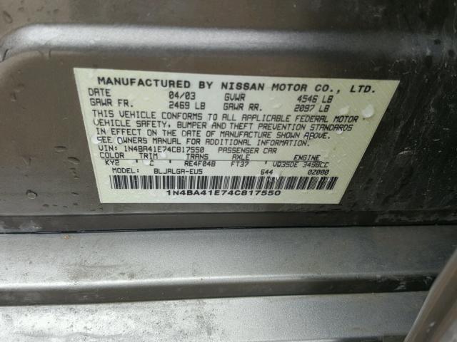 1N4BA41E74C817550 - 2004 NISSAN MAXIMA SE TAN photo 10