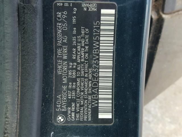 WBADE6323VBW51215 - 1997 BMW 540 I AUTO GREEN photo 10