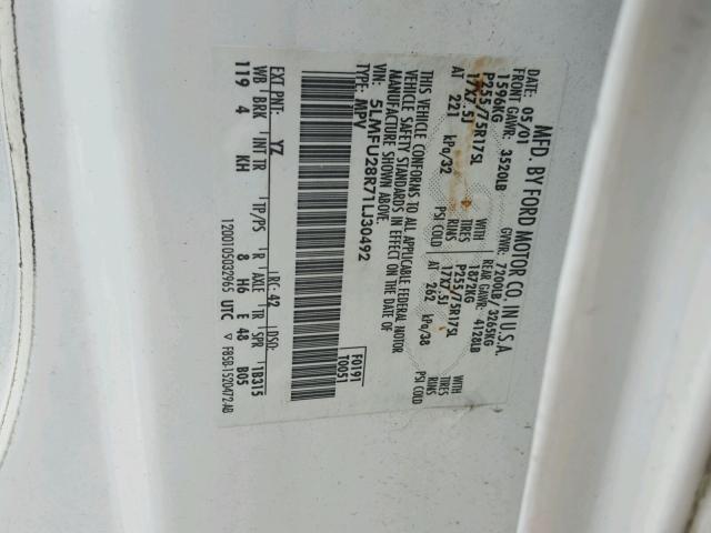 5LMFU28R71LJ30492 - 2001 LINCOLN NAVIGATOR WHITE photo 10