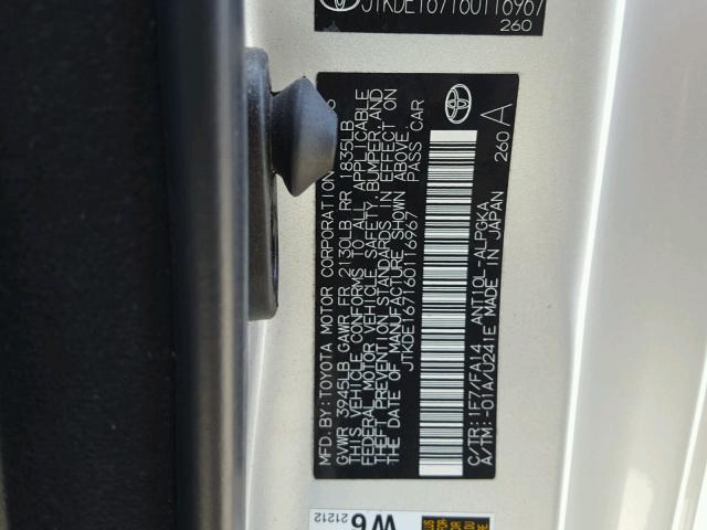 JTKDE167160116967 - 2006 TOYOTA SCION TC 银色 照片 10