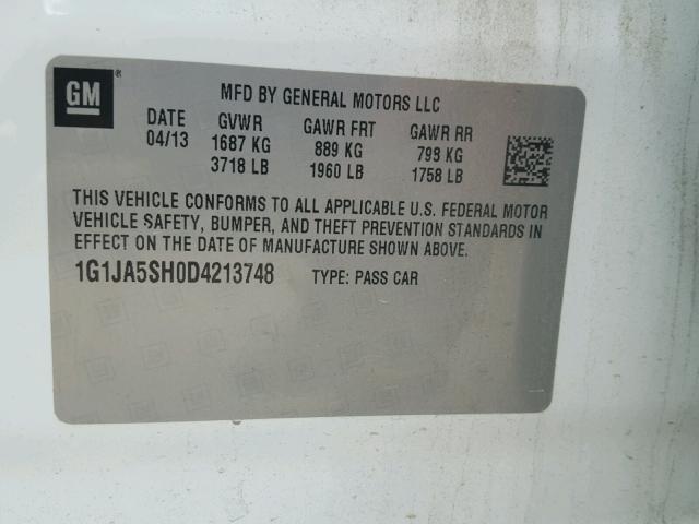 1G1JA5SH0D4213748 - 2013 CHEVROLET SONIC LS 白色 照片 10