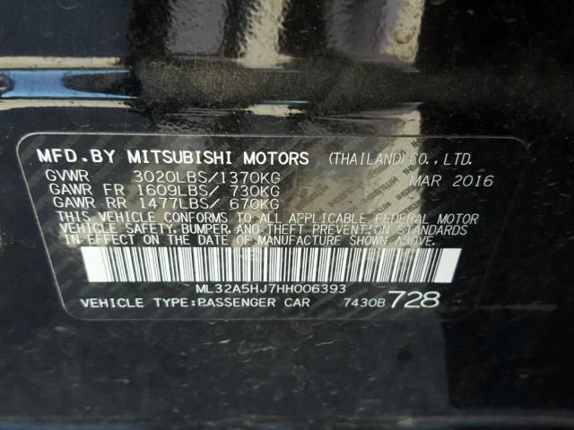 ML32A5HJ7HH006393 - 2017 MITSUBISHI MIRAGE GT BLACK photo 10