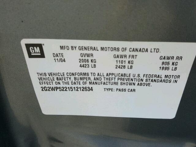 2G2WP522151212634 - 2005 PONTIAC GRAND PRIX 石墨色 照片 10