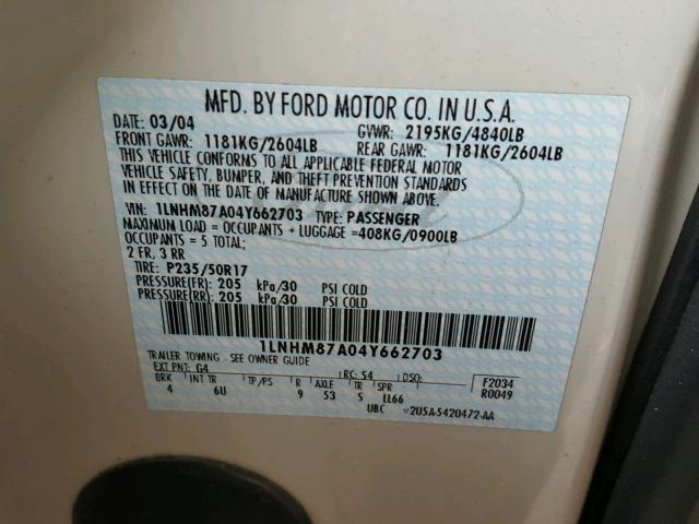 1LNHM87A04Y662703 - 2004 LINCOLN LS 奶油色 照片 10