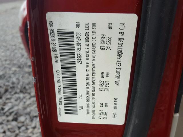 2D4FV48T65H536197 - 2005 DODGE MAGNUM SE RED photo 10