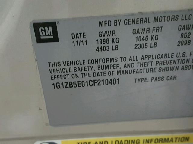 1G1ZB5E01CF210401 - 2012 CHEVROLET MALIBU LS GOLD photo 10