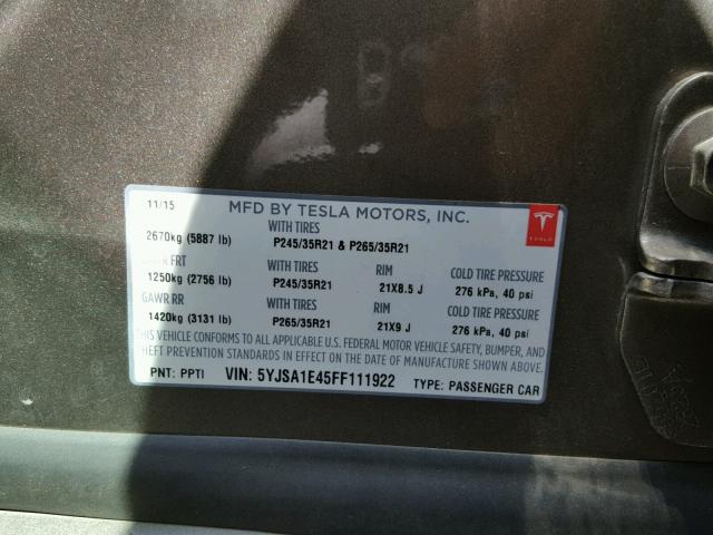5YJSA1E45FF111922 - 2015 TESLA MODEL S Բեժ լուսանկար 10