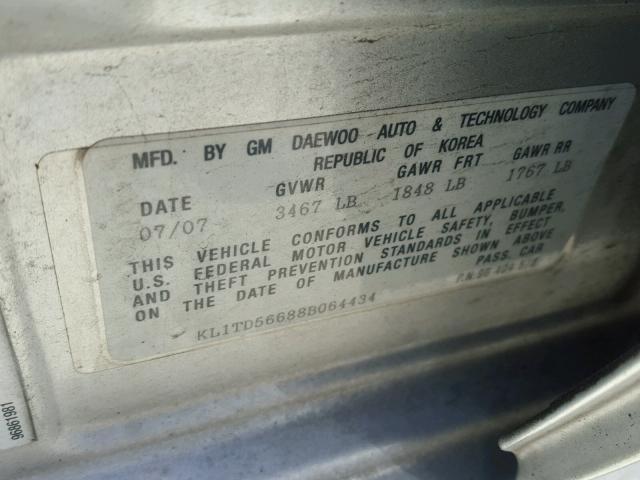 KL1TD56688B064434 - 2008 CHEVROLET AVEO BASE Gümüş foto 10