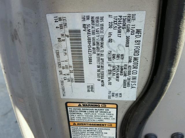 5LMEU88H54ZJ15884 - 2004 LINCOLN AVIATOR 银色 照片 10