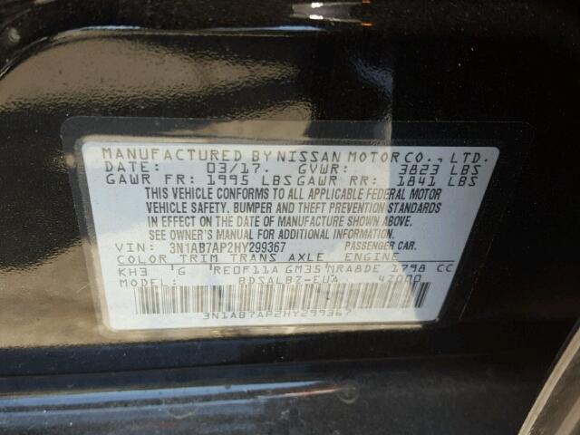 3N1AB7AP2HY299367 - 2017 NISSAN SENTRA S BLACK photo 10