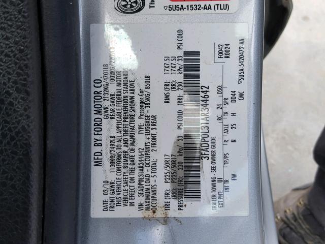 3FADP0L31AR344642 - 2010 FORD FUSION HYB SILVER photo 10