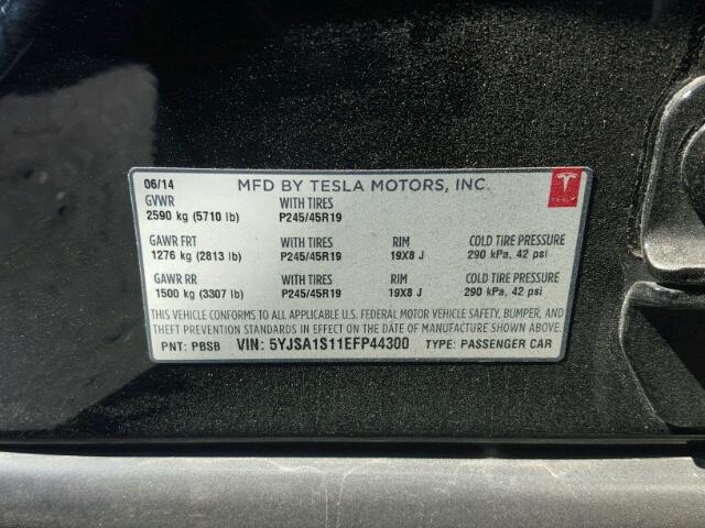 5YJSA1S11EFP44300 - 2014 TESLA MODEL S BLACK photo 10